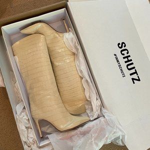 SCHUTZ Maryana Crocodile Boots - Eggshell